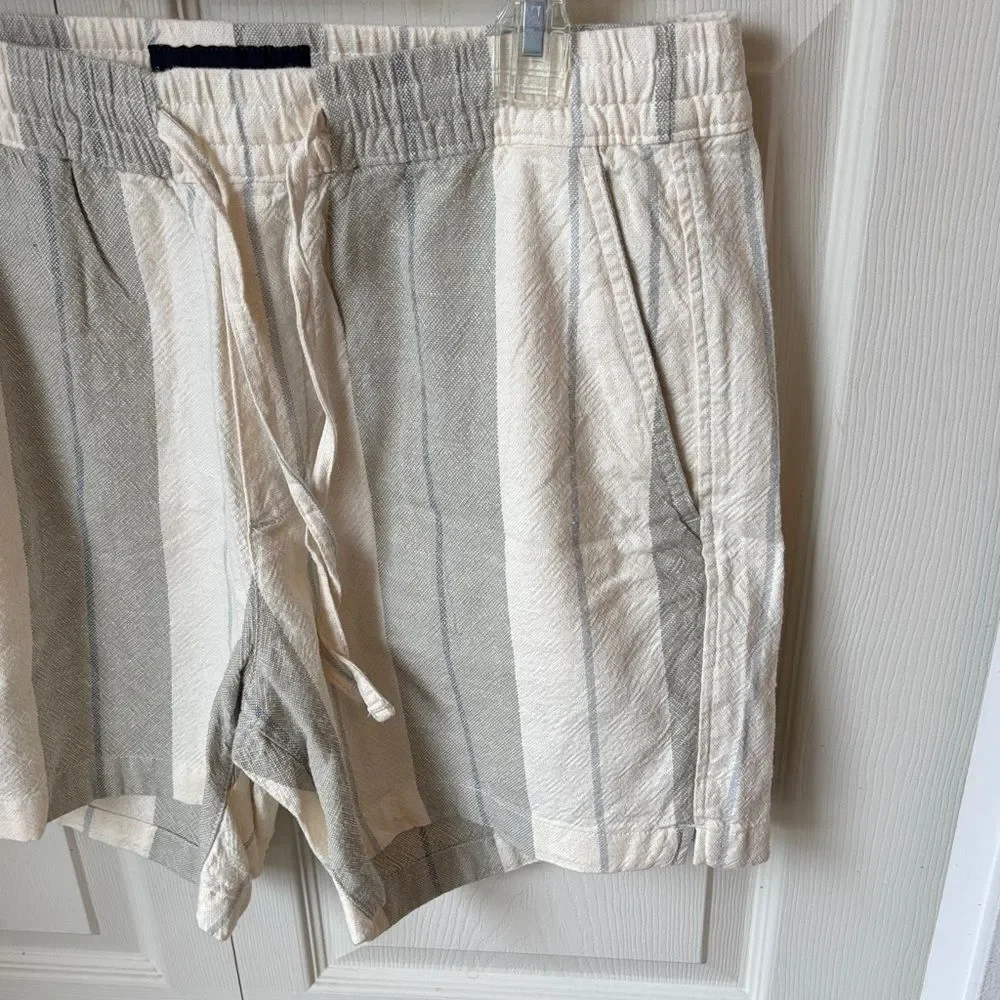 Abercrombie Men lightweight Striped Cream linen cotton blend drawstring Shorts M